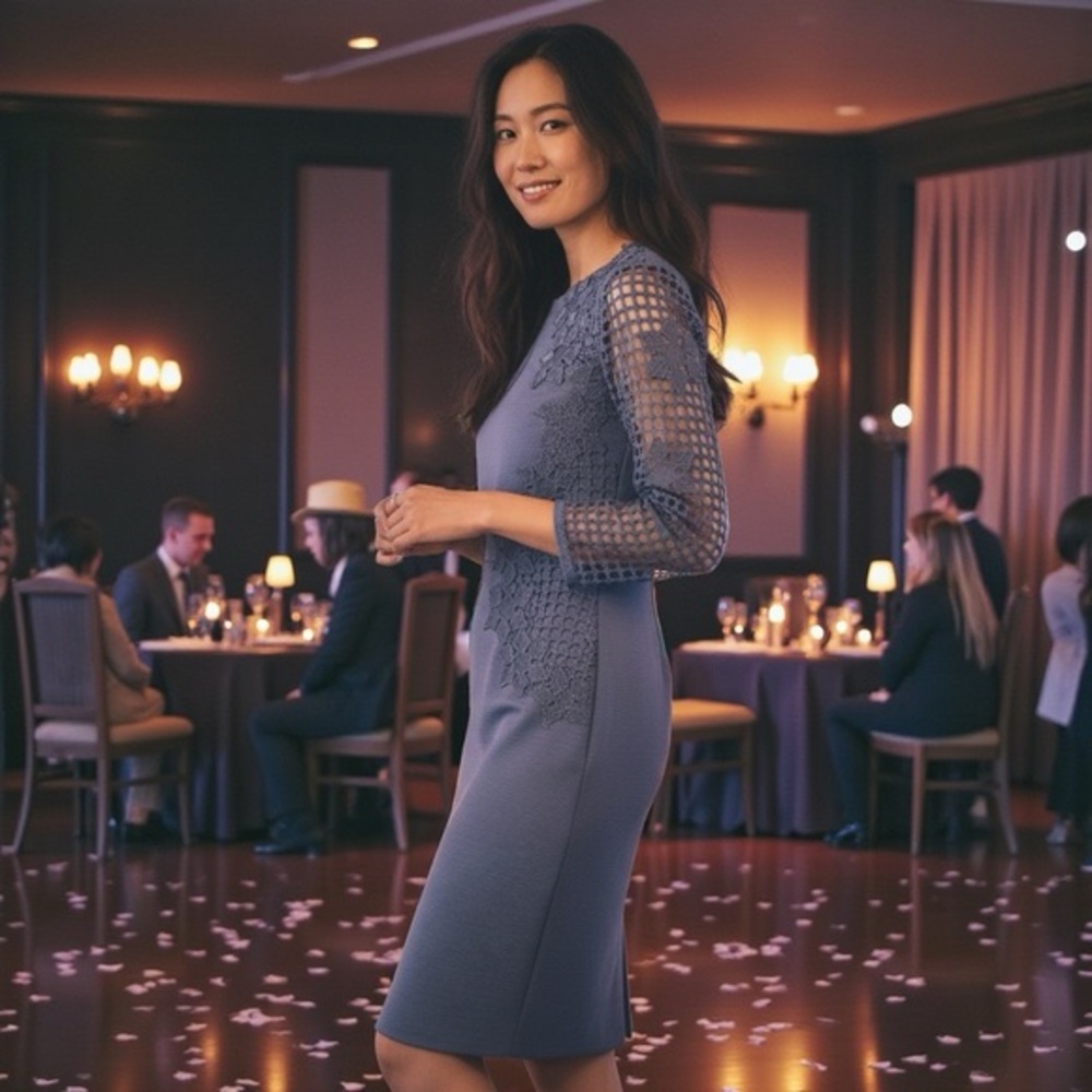 Antonio Melani Lace Mesh Sheath Dress Blue Floral Cocktail Women Size‎ 4
